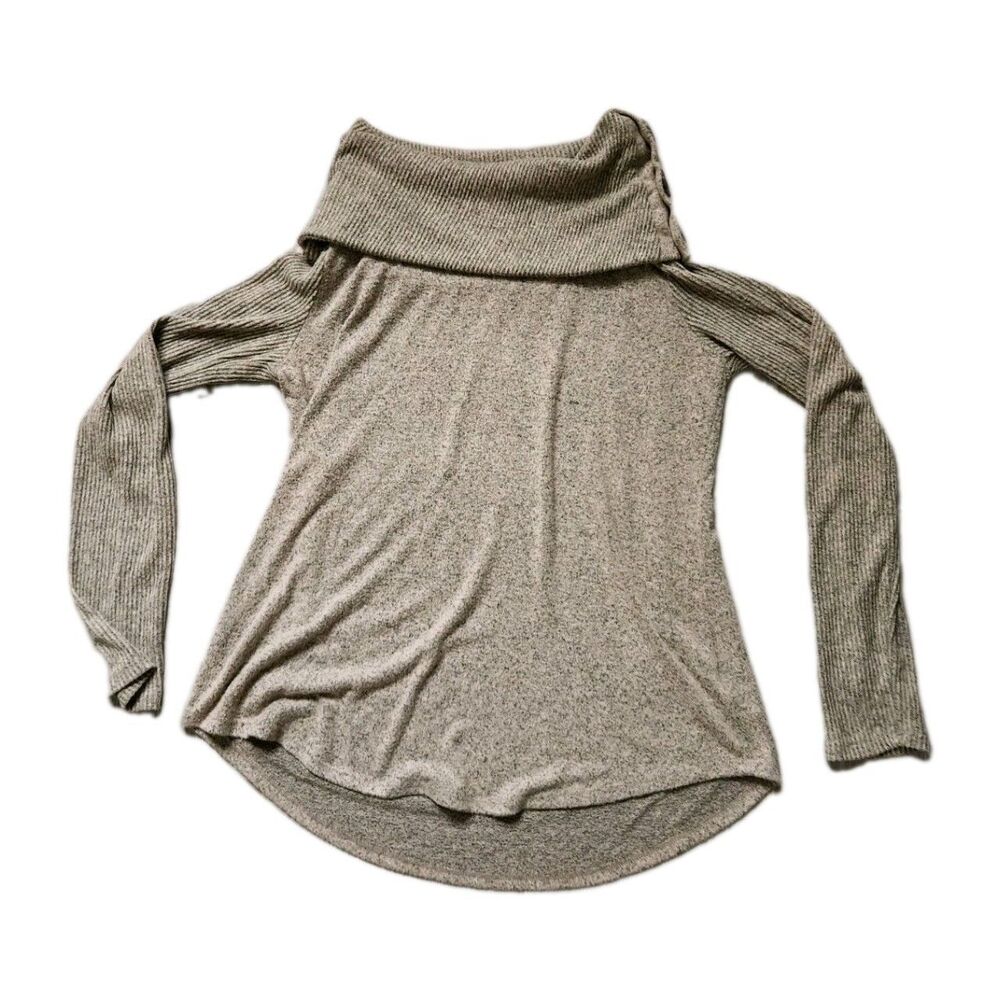 Fortune + Ivy Gray Knit Cowl Neck Sweater Ribbed Button Detail Soft Womens M EUC